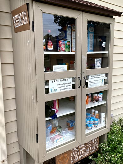 free little pantry cabinet outside of Living Peace Church